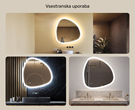 Neregularno ogledalo z osvetlitvijo, 94×94 cm, dvobarvno, tipkalo na dotik, grelna podloga #2