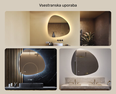 Neregularno ogledalo z osvetlitvijo, 94×94 cm, dvobarvno, tipkalo na dotik, grelna podloga #2