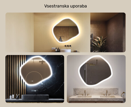 Kopalniško ogledalo z osvetlitvijo, 104×94 cm, dvobarvno, tipkalo na dotik, grelna podloga #2