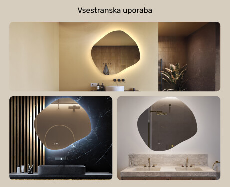 Kopalniško ogledalo z osvetlitvijo, 104×94 cm, dvobarvno, tipkalo na dotik, grelna podloga #2