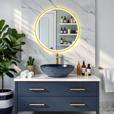 Okroglo LED ogledalo v zlatem aluminijastem okvirju #4