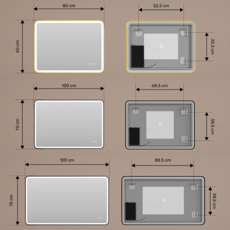 Ogledalo z zaobljenimi robovi in LED osvetlitvijo v črnem aluminijastem okvirju #3