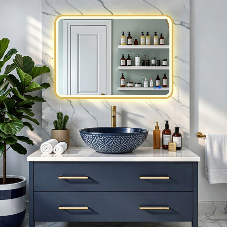 Zaobljeno LED ogledalo v zlatem aluminijastem okvirju #4