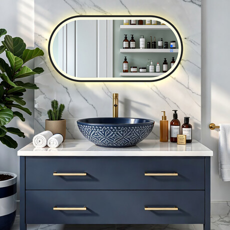 Ovalno LED osvetljeno ogledalo v črnem aluminijastem okvirju #4