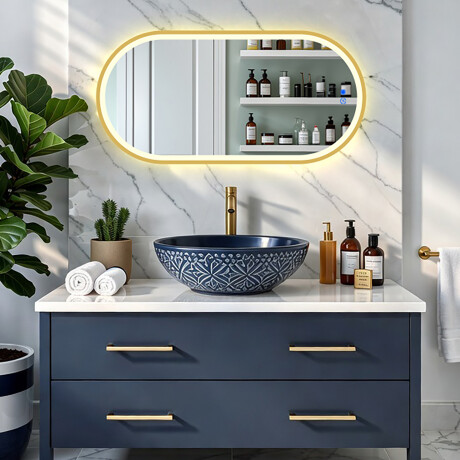 Ovalno LED ogledalo v zlatem aluminijastem okvirju #4