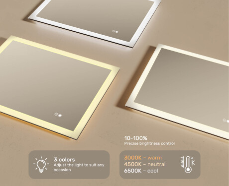 Pravokotno LED ogledalo za kopalnico 80x60/60x80 cm z Dual Color, stikalom na dotik in grelno podlogo #3