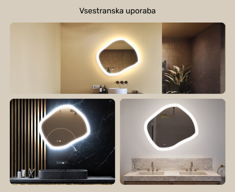 Osvetljeno kopalniško ogledalo nepravilne oblike 84x74 cm z dvema barvama svetlobe, stikalom na dotik in grelno podlogo #2