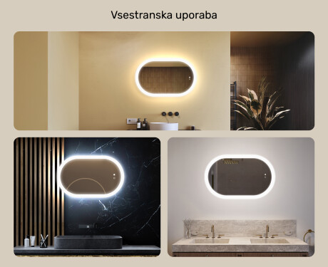 Ovalno osvetljeno ogledalo za kopalnico 80x50/50x80 cm z Dual Color, stikalom na dotik in grelno podlogo #2