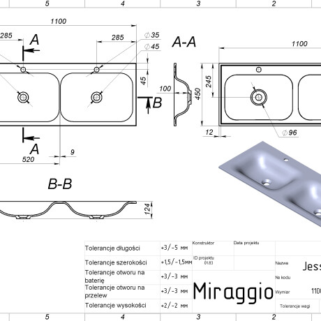 Umyvalnik JESSEL 1200-2 MIRASOFT #1