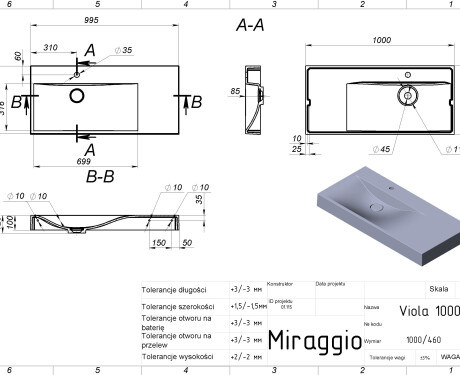 Umyvalnik VIOLA 1000 L MATT