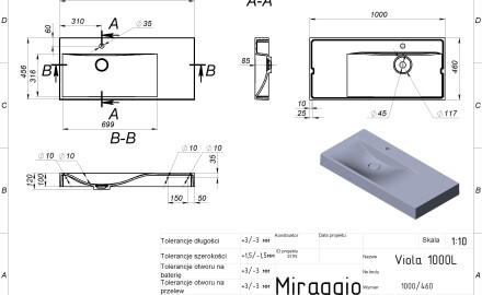 Umyvalnik VIOLA 1000 L MIRASOFT
