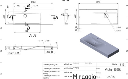 Umyvalnik VIOLA 1200 L MIRASOFT