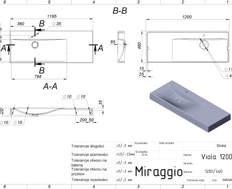 Umyvalnik VIOLA 1200 L MIRASOFT