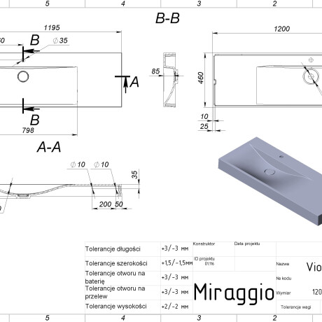 Umyvalnik VIOLA 1200 L MIRASOFT #1