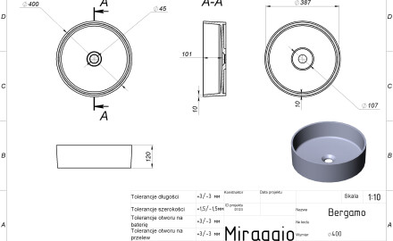 Umyvalnik BERGAMO MIRASOFT