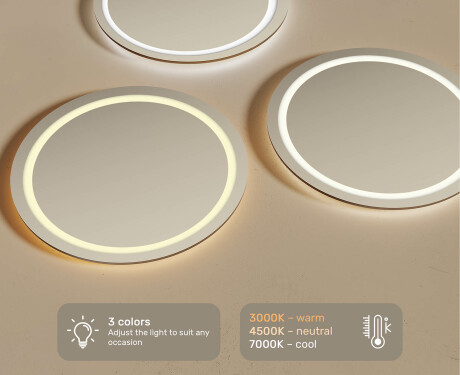 Okroglo osvetljeno LED kopalniško ogledalo 80 cm s hladno LED barvo 7000K, toplo barvo 3000K ali nevtralno barvo 4500K #3