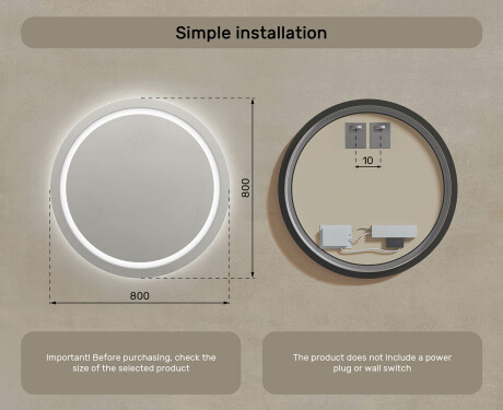 Okroglo osvetljeno LED kopalniško ogledalo 80 cm s hladno LED barvo 7000K, toplo barvo 3000K ali nevtralno barvo 4500K #7