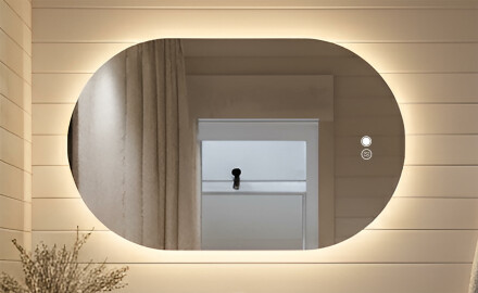 Osvetljeno kopalniško ogledalo, 80×50 cm, dvobarvno, tipkalo na dotik, grelna podloga