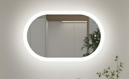 Osvetljeno kopalniško ogledalo, 80×50 cm, dvobarvno, tipkalo na dotik, grelna podloga