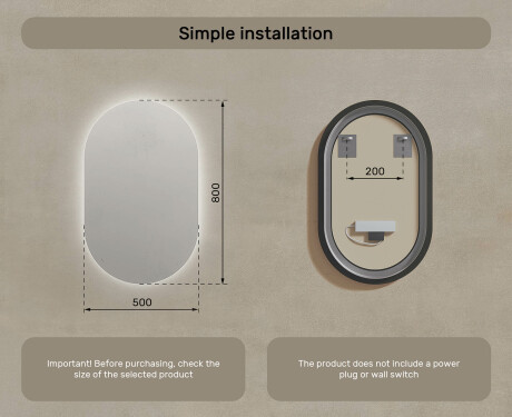 Osvetljeno LED ogledalo za kopalnico 50x80cm s hladno barvo LED 7000K, toplo barvo 3000K ali nevtralno barvo 4500K #7