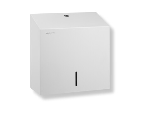 Dispenser za papirnate brisače, zložene v obliki črke V (maks. dimenzije vložka papirja 25 x 11,5 x 24 cm), serija R1 / nerjaveče jeklo, mat bela barva