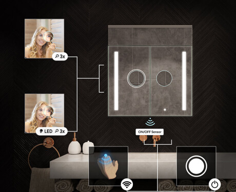 Kopalniška omarica z LED ogledalom L02 Emily 66,5 x 72 cm v barvi Oslo hrast #5