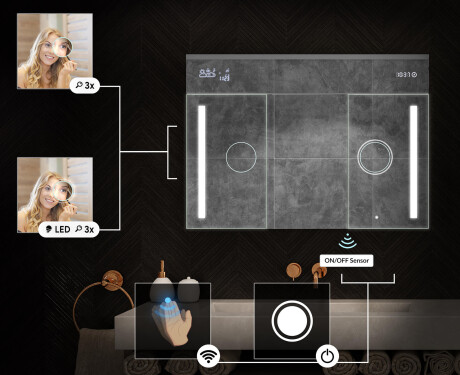 Stenska kopalniška omarica z LED ogledalom L02 Emily 100 x 72 cm v barvi Prastari hrast #5