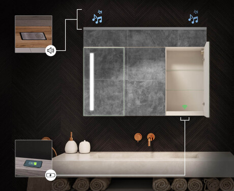 Stenska kopalniška omarica z LED ogledalom L02 Emily 100 x 72 cm v barvi Oslo hrast #6