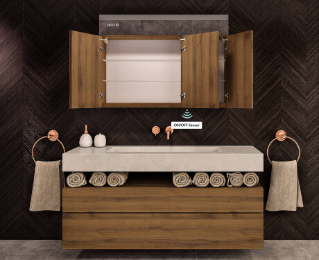 Stenska kopalniška omarica z LED ogledalom L02 Emily 100 x 72 cm v barvi Oslo hrast #8